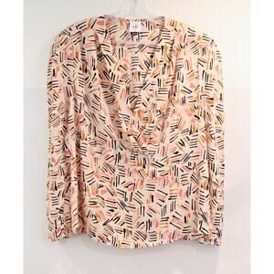 Cabi Marni Blouse Top Womens size M Beige Wrap Geometric Long sleeve Pullover